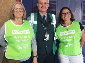 Oxford Samaritans volunteers with an Oxford Railway staff member