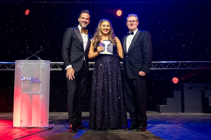 Gethin Jones, Megan Moore, Jason Alexandre at the awards ceremony