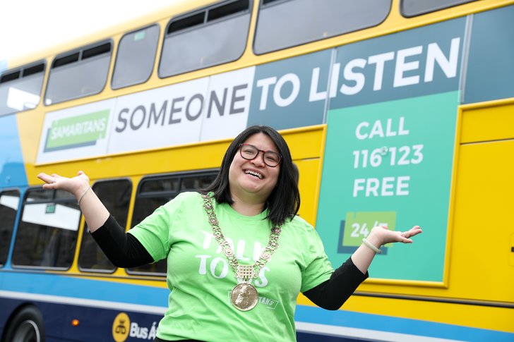 Former Dublin Lord Mayor Hazel Chu marking Talk To Us with Dublin branch and Dublin Bus