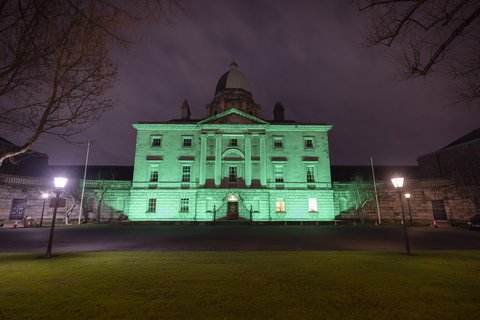 Blackhall Place, Dublin, lit green for Samaritans' Longest Night