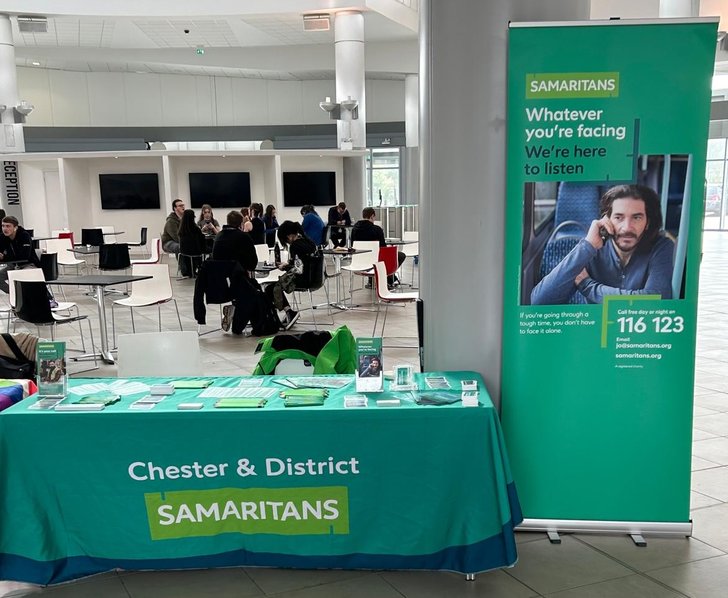 The Samaritans table all set out at Cheshire College