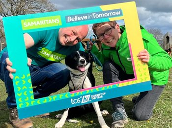 Volunteers from Samaritans of Taunton and Somerset holding a Believe in Tomorrow frame