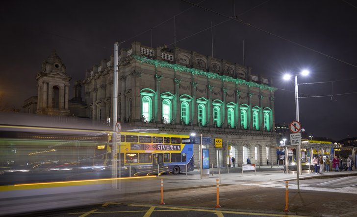 Heuston Station Dublin lit green for Samaritans Longest Night