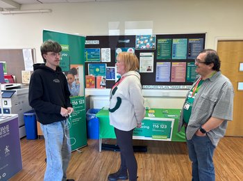A student chats to Samaritan volunteers