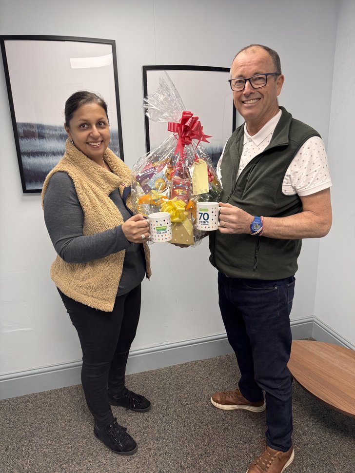 Coventry listeners with tea and biscuits bouquet for longest night