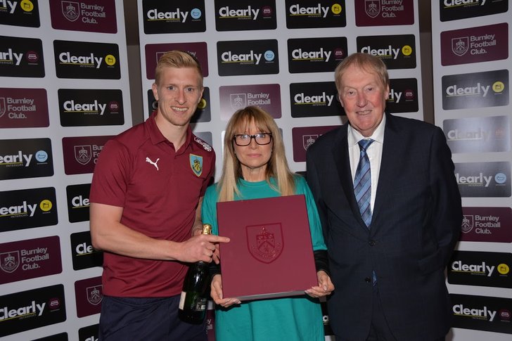Man of the match Ben Mee, Victoria Haworth(director) and Vice Chairman Barry Kilby