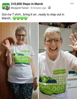 Margaret 34 310000 steps in march 2022 facebook post