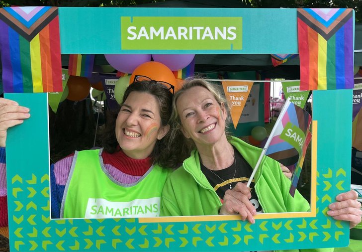 Chichester Pride  2025 volunteer in selfie frame