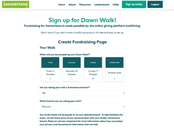 Screenshot of registration page