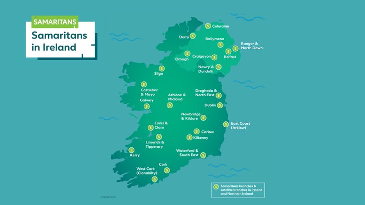 Samaritans in Ireland branch map