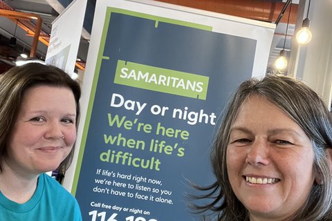 Warrington, Halton and St Helens Samaritans stall at Warrington World Mental Health Day event