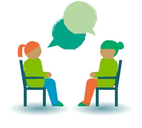 Two people siting talking
