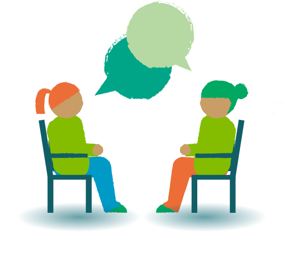 Two people siting talking