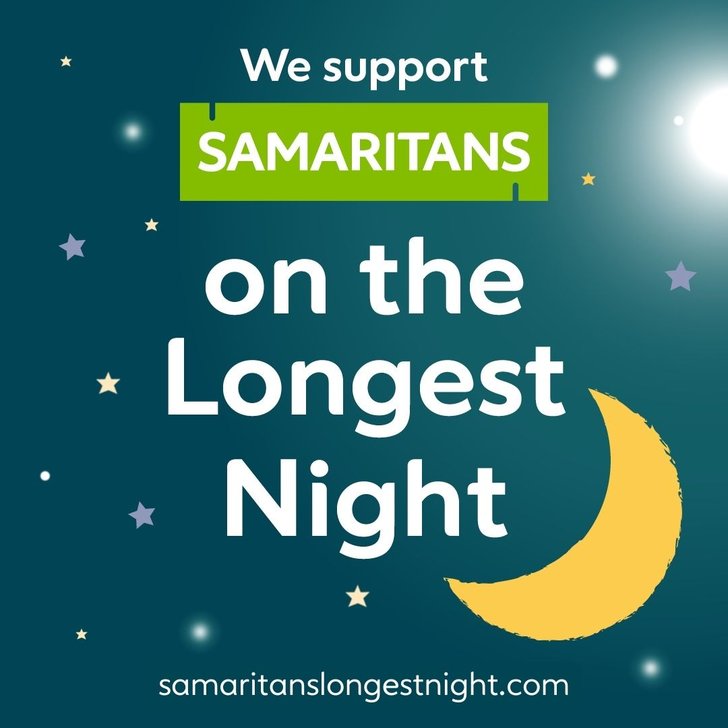 Social media graphic: 'We support Samaritans on the Longest Night'